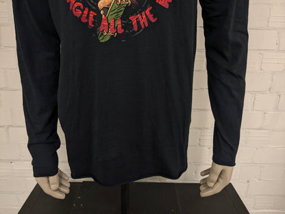 Felpa sottile con cappuccio arcobaleno "Merry XMas". Nero con stampa. Taglia L.