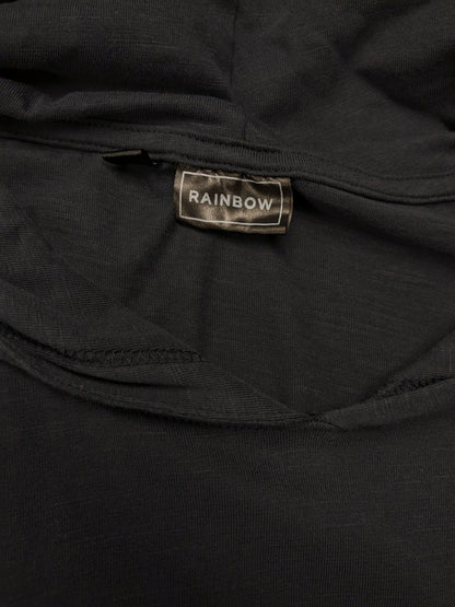 Felpa sottile con cappuccio arcobaleno "Merry XMas". Nero con stampa. Taglia L.