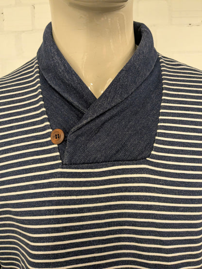 H&M L.O.G.G. Jersey con cuello deportivo. Motivo de rayas azules y blancas. Talla XL.