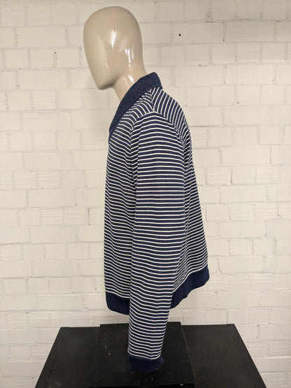 H&M L.O.G.G. Jersey con cuello deportivo. Motivo de rayas azules y blancas. Talla XL.