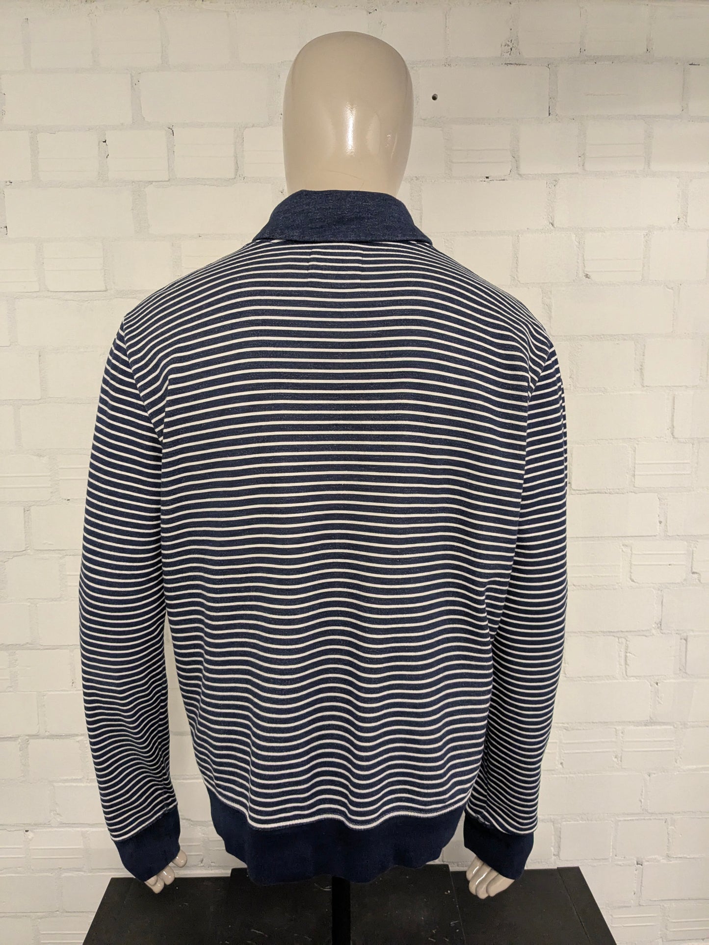 H&M L.O.G.G. Jersey con cuello deportivo. Motivo de rayas azules y blancas. Talla XL.