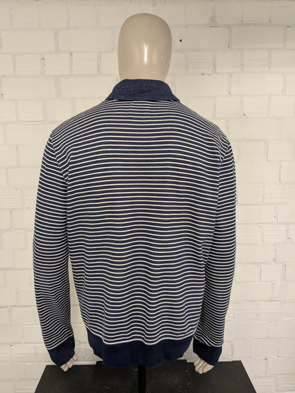 H&M L.O.G.G. Jersey con cuello deportivo. Motivo de rayas azules y blancas. Talla XL.