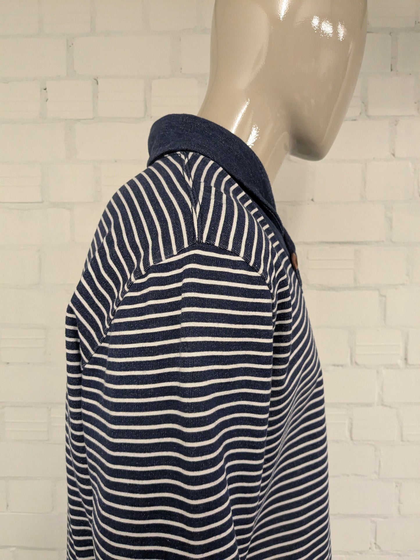 H&M L.O.G.G. Jersey con cuello deportivo. Motivo de rayas azules y blancas. Talla XL.