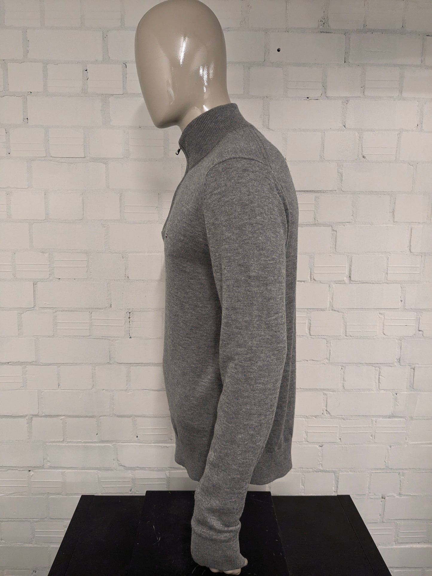 Maglione Tommy Hilfiger 100% lana d'agnello con cerniera. Grigio misto. Taglia XL.