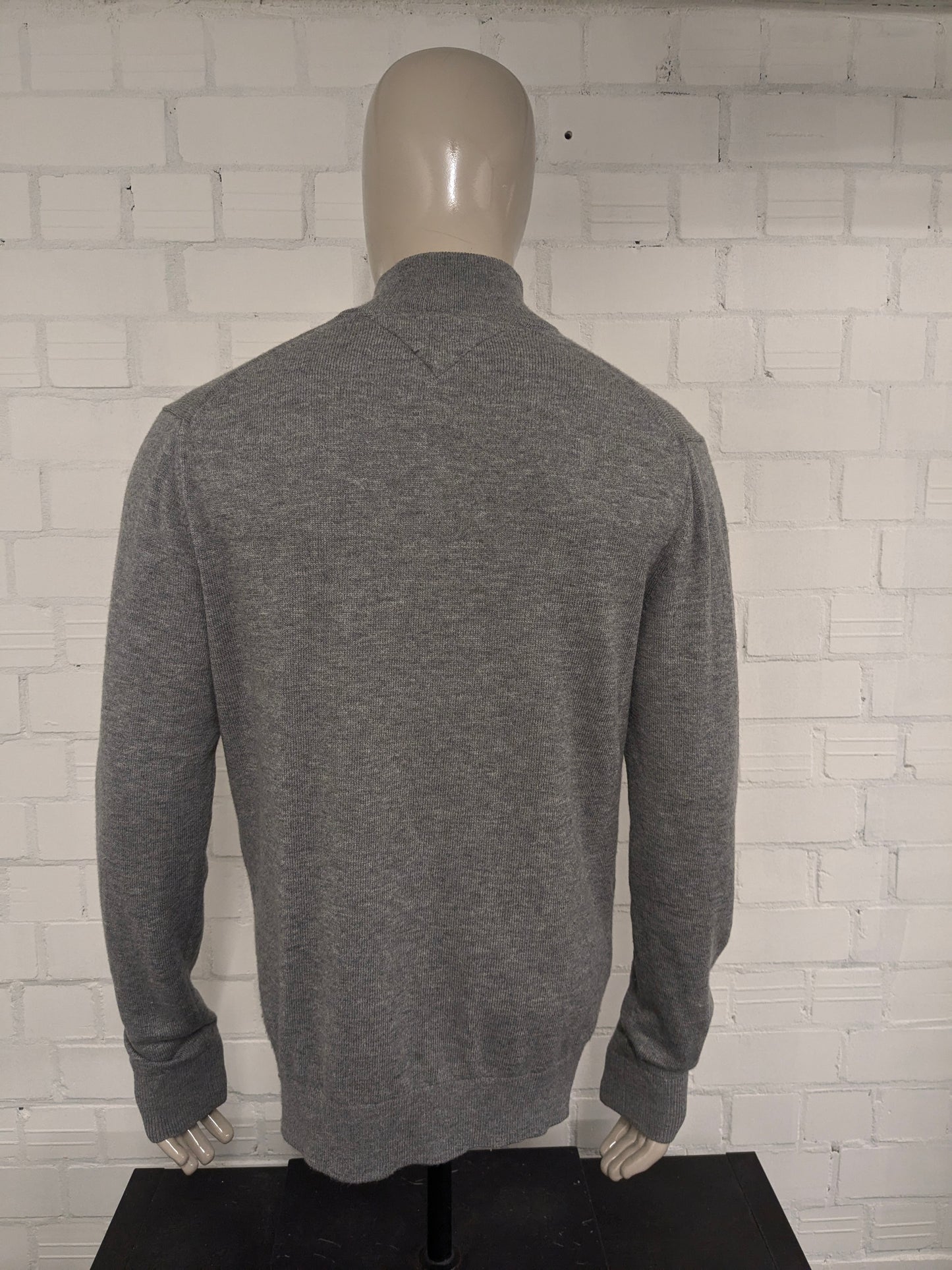 Maglione Tommy Hilfiger 100% lana d'agnello con cerniera. Grigio misto. Taglia XL.