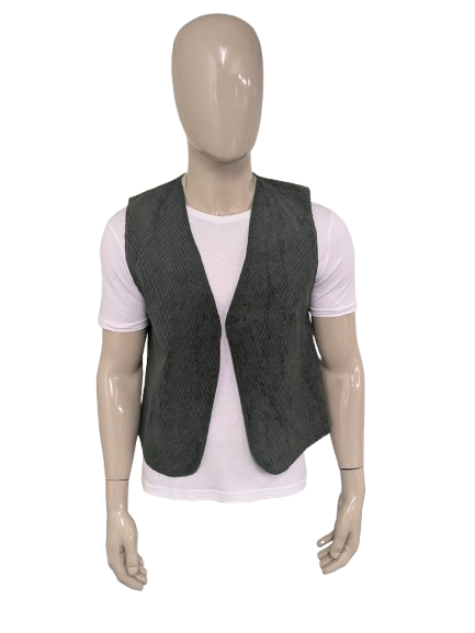 Vintage rib gilet zonder sluiting. Donker Groen gekleurd. Maat M / L.