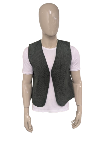 Vintage rib gilet zonder sluiting. Donker Groen gekleurd. Maat M / L.