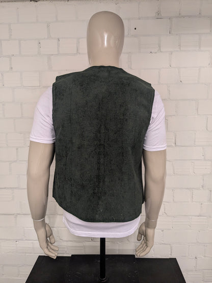 Vintage rib gilet zonder sluiting. Donker Groen gekleurd. Maat M / L.