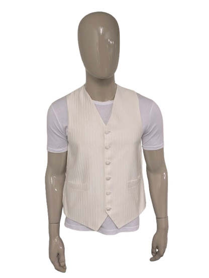 Heirloom gilet. Beige licht glanzend gestreept motief. Maat M.