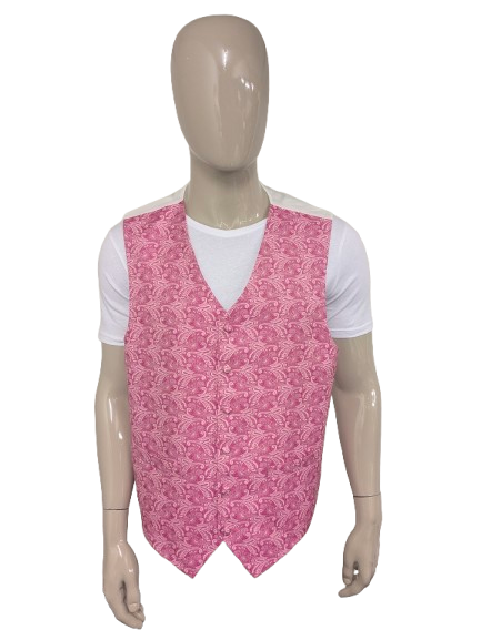 Vintage gilet. Donker en Licht Roze paisley motief. Maat 2XL / XXL.