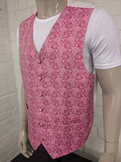 Vintage gilet. Donker en Licht Roze paisley motief. Maat 2XL / XXL.