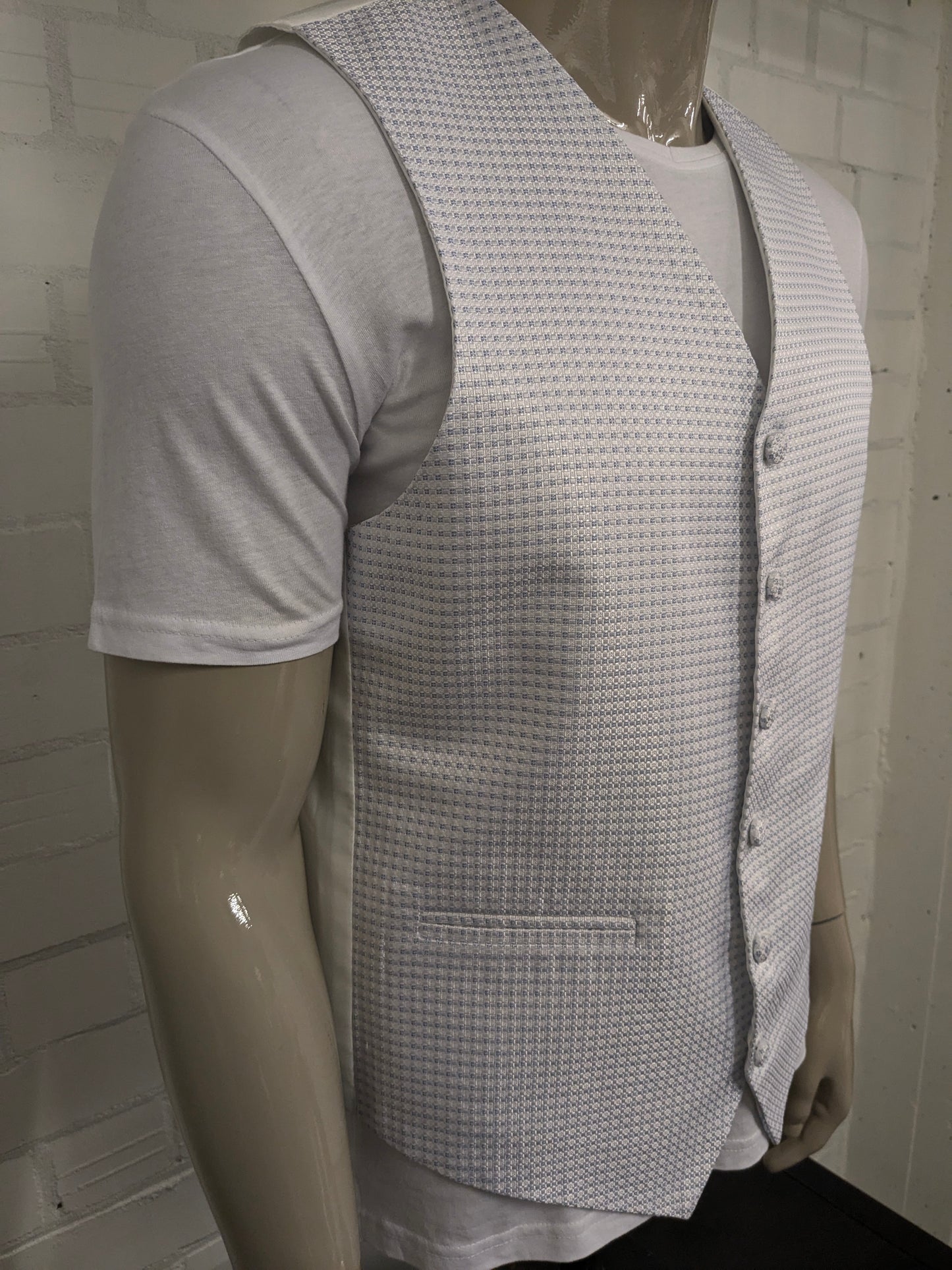 Wilvorst gilet. Blauw Wit motief. Maat L.