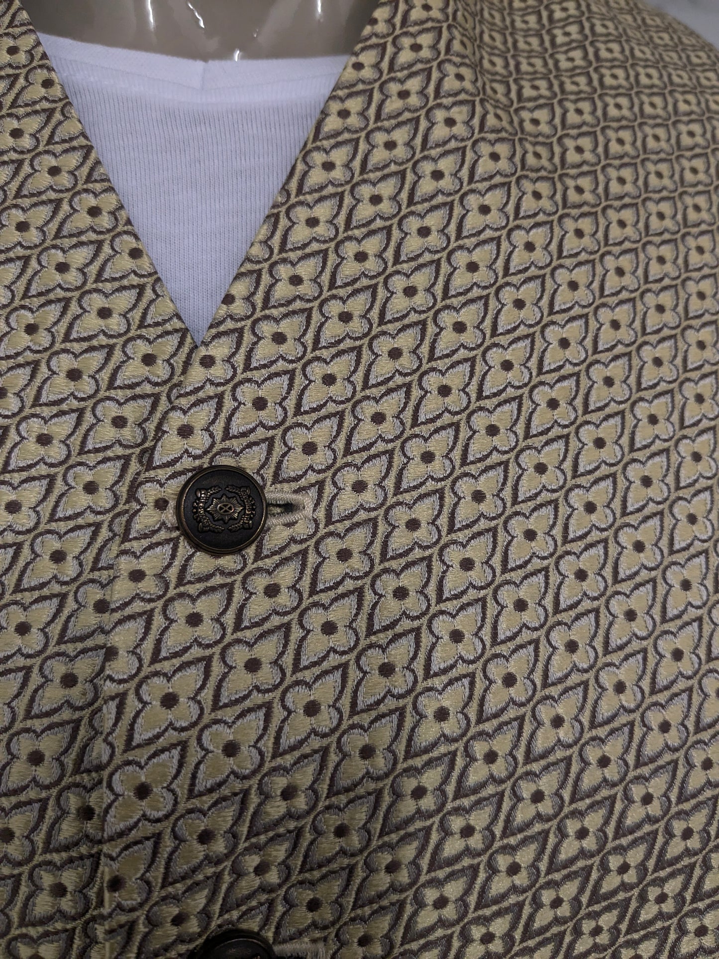 Vintage Masterhand gilet. Geel Groen bloemen motief met mooie knopen. Maat M.