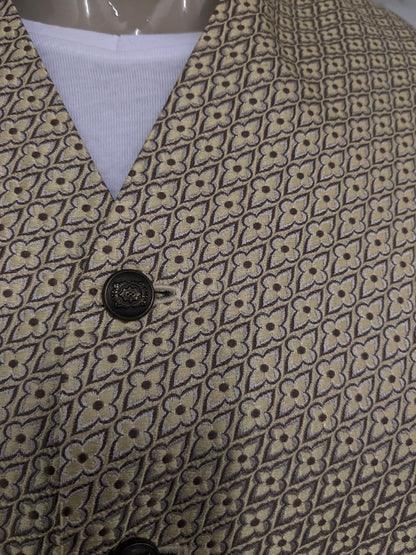 Vintage Masterhand gilet. Geel Groen bloemen motief met mooie knopen. Maat M.