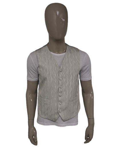 Heirloom gilet. Wit Grijs golvende strepen motief. Maat M.