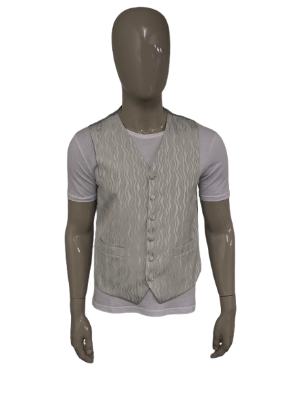 Gilet d’héritage. Motif rayures ondulées blanc gris. Taille M.