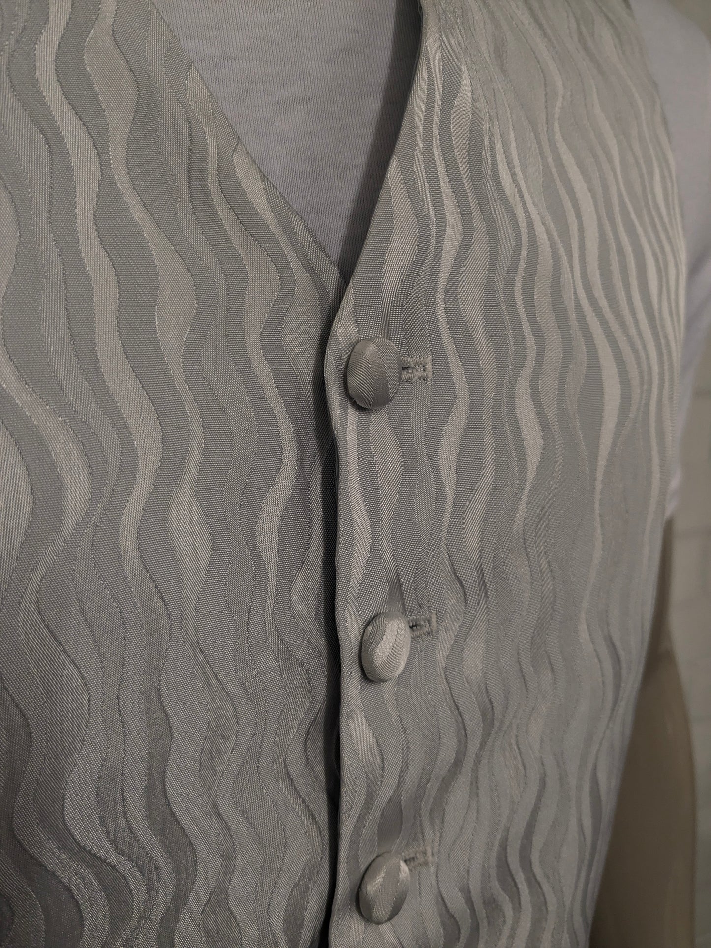 Heirloom gilet. Wit Grijs golvende strepen motief. Maat M.