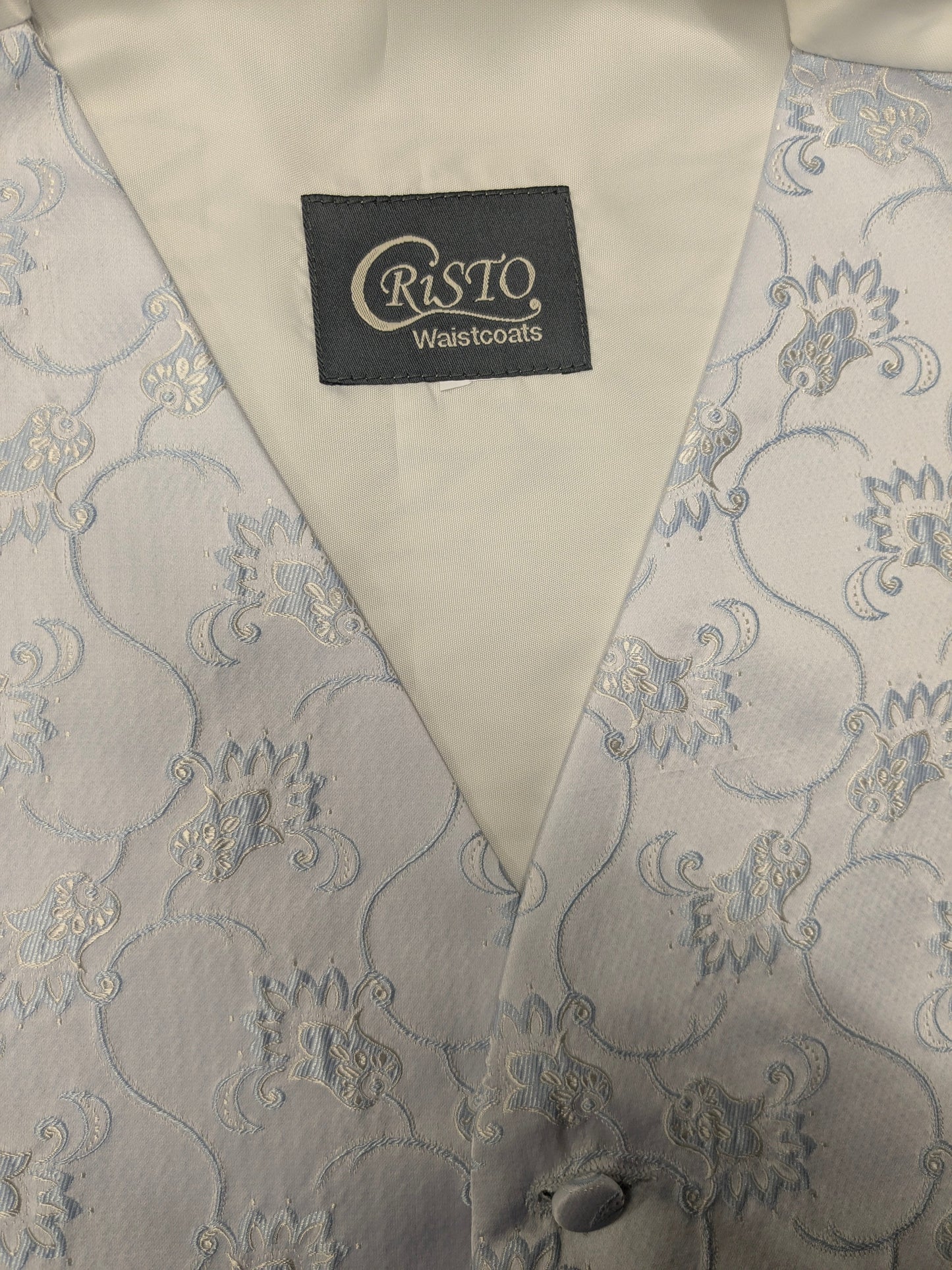 Cristo gilet. Licht Blauw Beige motief. Maat L.