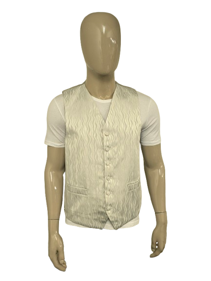 Heirloom waistcoat. White Gray wavy stripes motif. Size L.