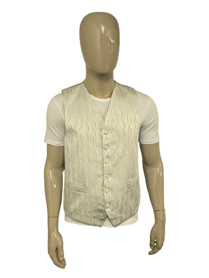 Heirloom gilet. Wit Grijs golvend strepen motief. Maat L.