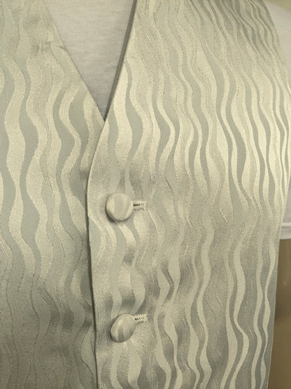 Heirloom gilet. Wit Grijs golvend strepen motief. Maat L.