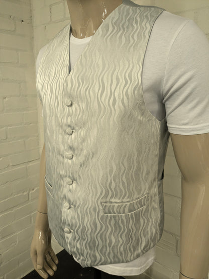 Heirloom gilet. Wit Grijs golvend strepen motief. Maat L.