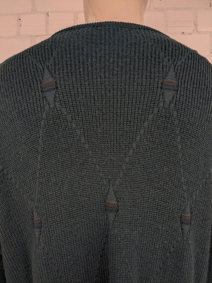 pull vintage Tablelands 100% Merino Wool avec col en V. Coloré en vert. Taille 3XL/XXXL.