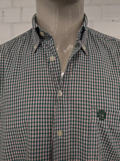 Vintage Rainbox overhemd. Groen Rood Beige geruit. Maat XL.