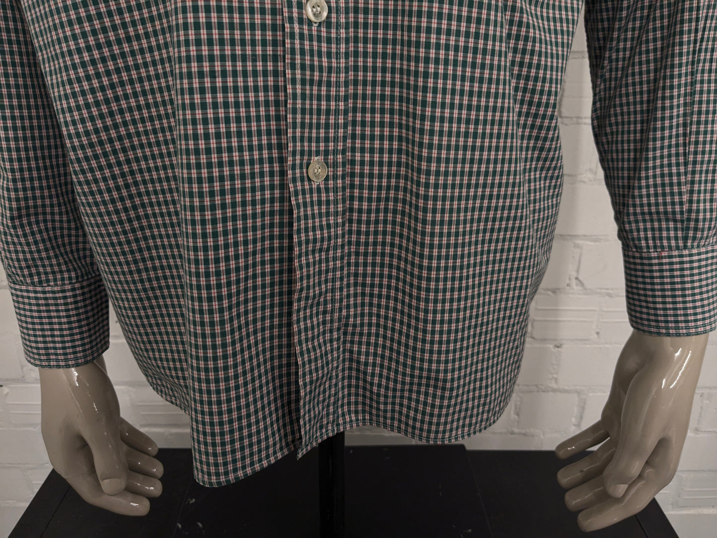 Vintage Rainbox overhemd. Groen Rood Beige geruit. Maat XL.