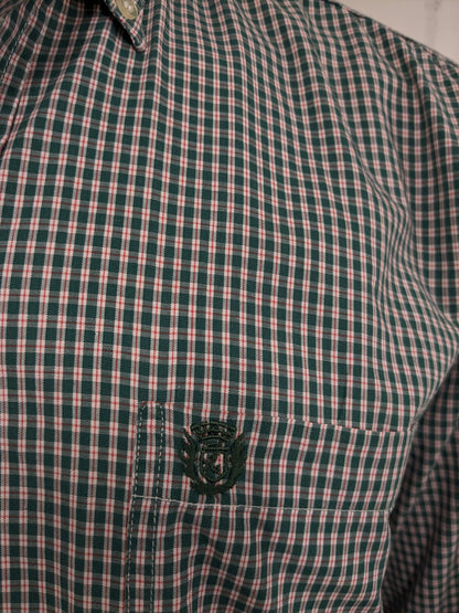 Vintage Rainbox overhemd. Groen Rood Beige geruit. Maat XL.