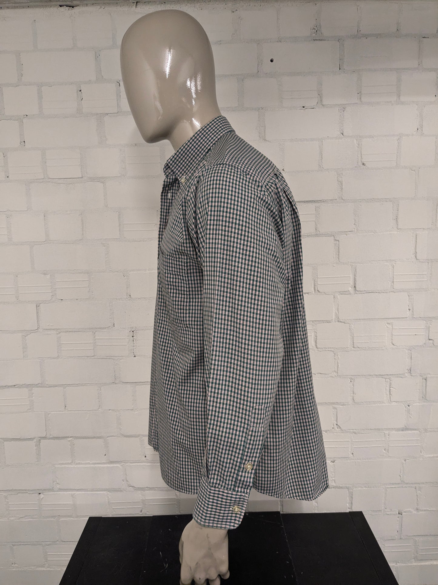 Vintage Rainbox overhemd. Groen Rood Beige geruit. Maat XL.