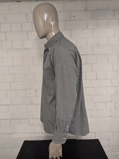 Vintage Rainbox overhemd. Groen Rood Beige geruit. Maat XL.