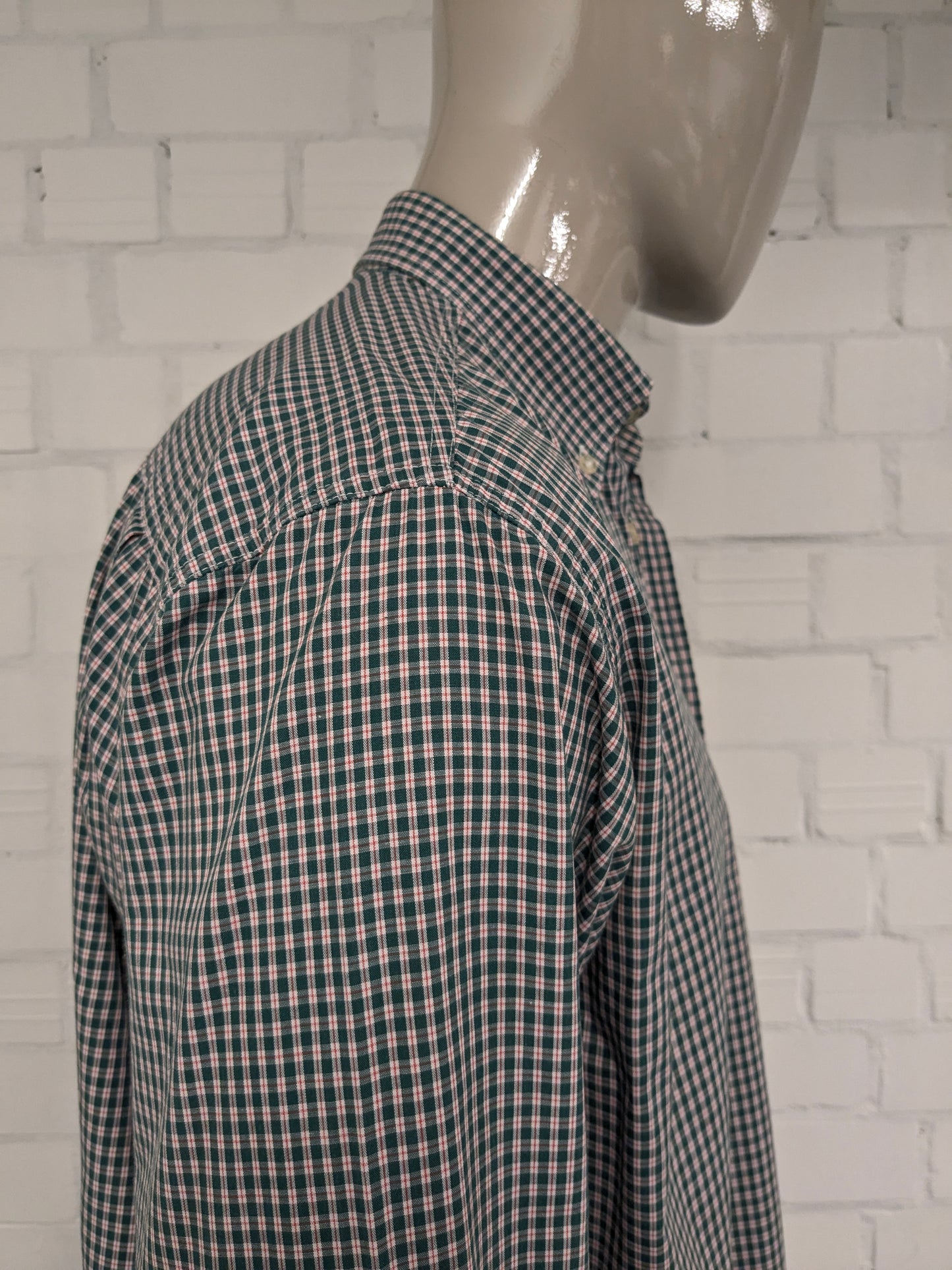 Vintage Rainbox overhemd. Groen Rood Beige geruit. Maat XL.