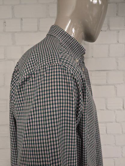 Vintage Rainbox overhemd. Groen Rood Beige geruit. Maat XL.