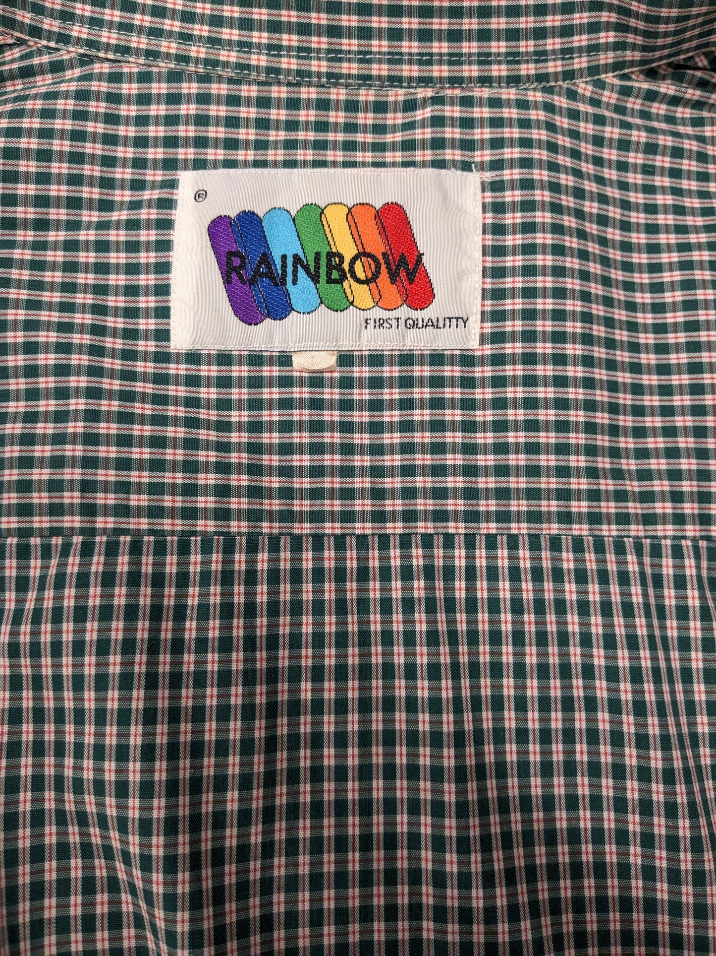 Vintage Rainbox overhemd. Groen Rood Beige geruit. Maat XL.