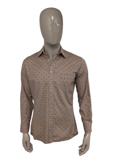 Camisa Cóndor vintage de los años 70. Estampado azul marrón. Talla L.