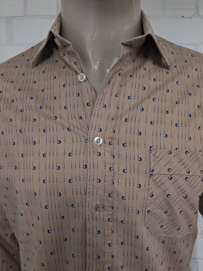Camisa Cóndor vintage de los años 70. Estampado azul marrón. Talla L.