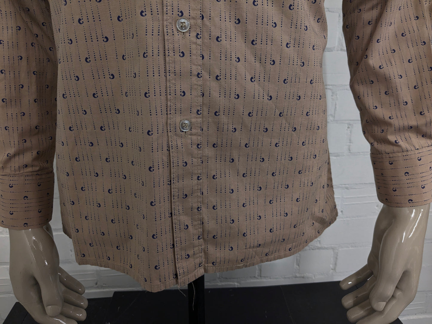 Camisa Cóndor vintage de los años 70. Estampado azul marrón. Talla L.