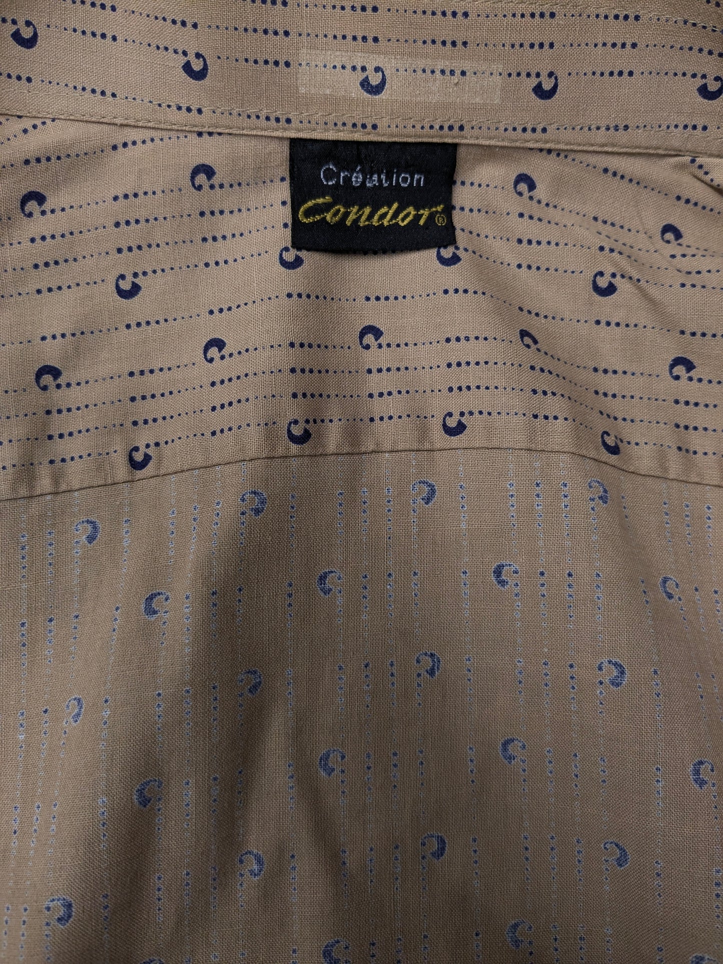 Camisa Cóndor vintage de los años 70. Estampado azul marrón. Talla L.