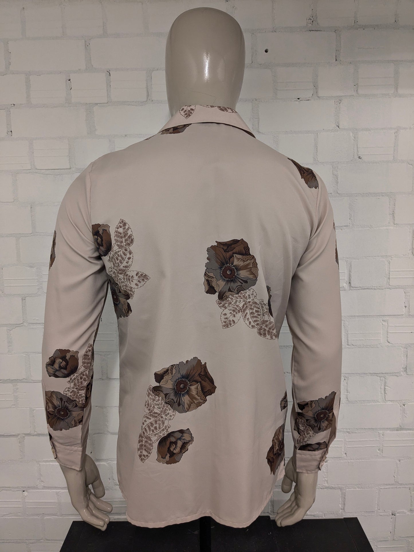 Vintage 70's VAG by Victor Grijnberg overhemd. Bruin met bloemen print. Maat M.