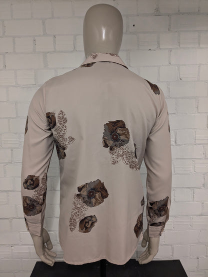 Vintage 70's VAG by Victor Grijnberg overhemd. Bruin met bloemen print. Maat M.
