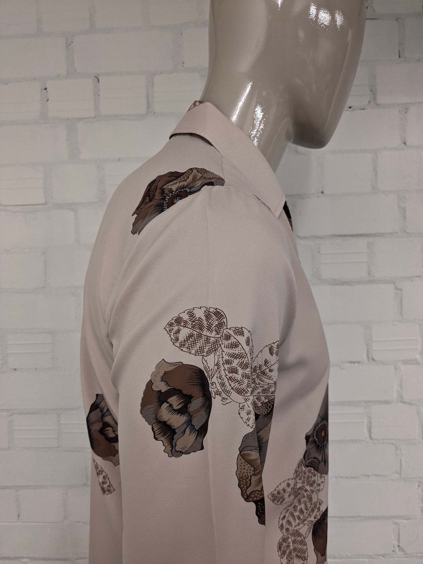 Vintage 70's VAG by Victor Grijnberg overhemd. Bruin met bloemen print. Maat M.