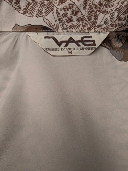 Vintage 70's VAG by Victor Grijnberg overhemd. Bruin met bloemen print. Maat M.