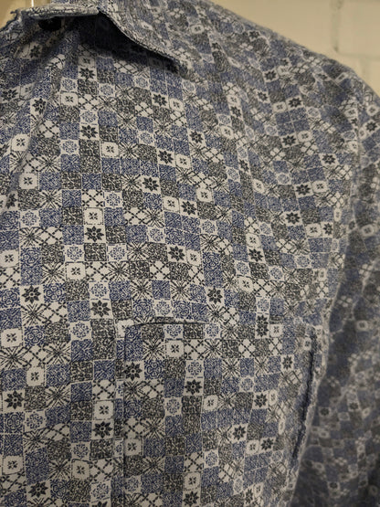 Marc o'Polo overhemd. Blauw Zwart Witte print. Maat 2XL / XXL. shaped fit.
