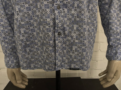 Marc o'Polo overhemd. Blauw Zwart Witte print. Maat 2XL / XXL. shaped fit.