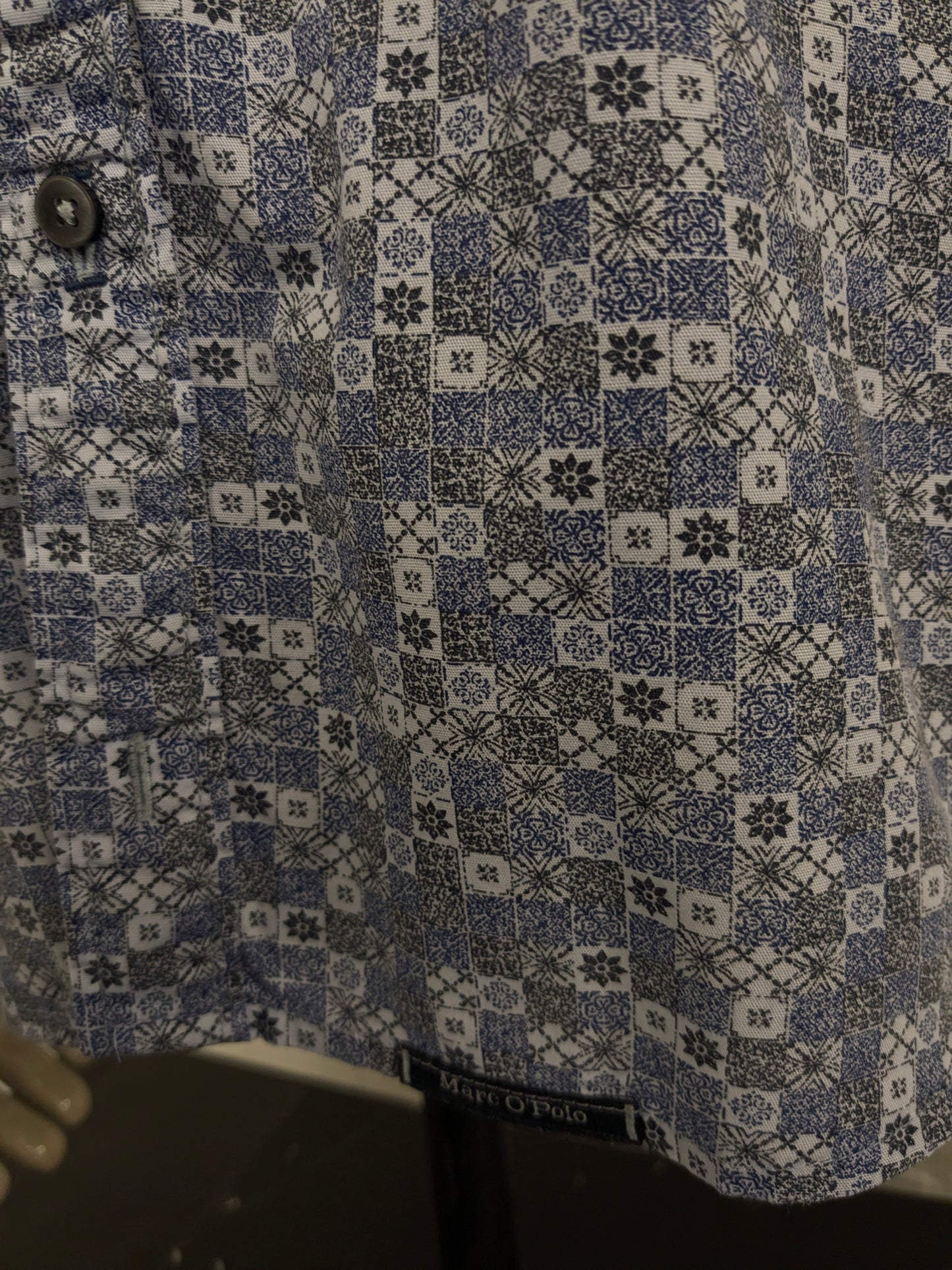 Marc o'Polo overhemd. Blauw Zwart Witte print. Maat 2XL / XXL. shaped fit.