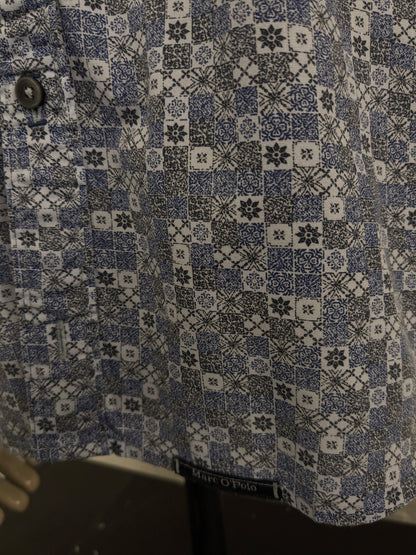 Marc o'Polo overhemd. Blauw Zwart Witte print. Maat 2XL / XXL. shaped fit.
