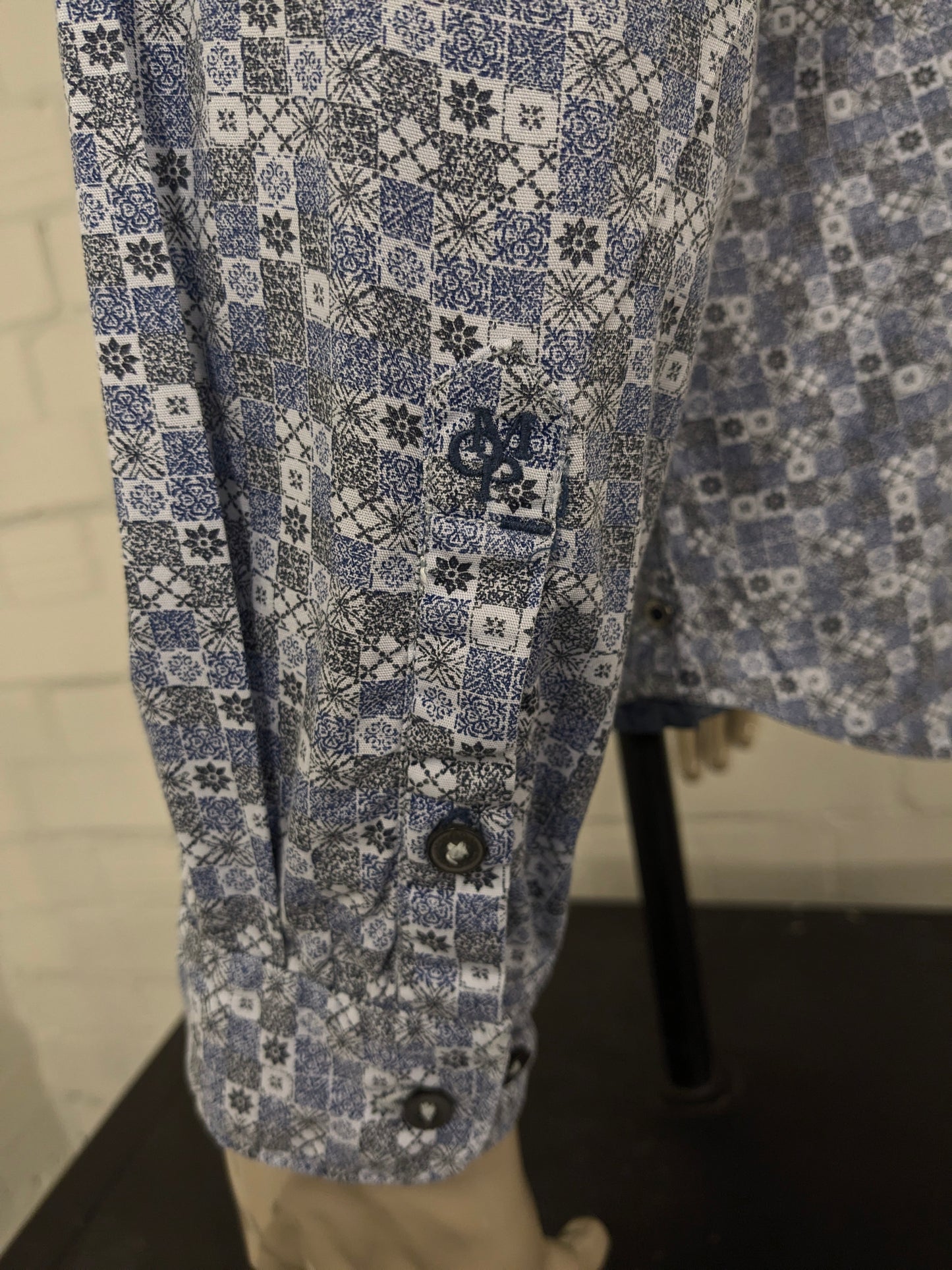 Marc o'Polo overhemd. Blauw Zwart Witte print. Maat 2XL / XXL. shaped fit.