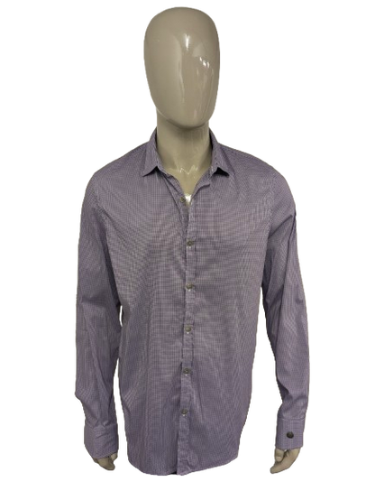 Cast Iron overhemd. Paars Witte print. Maat 2XL / XXL. stretch.