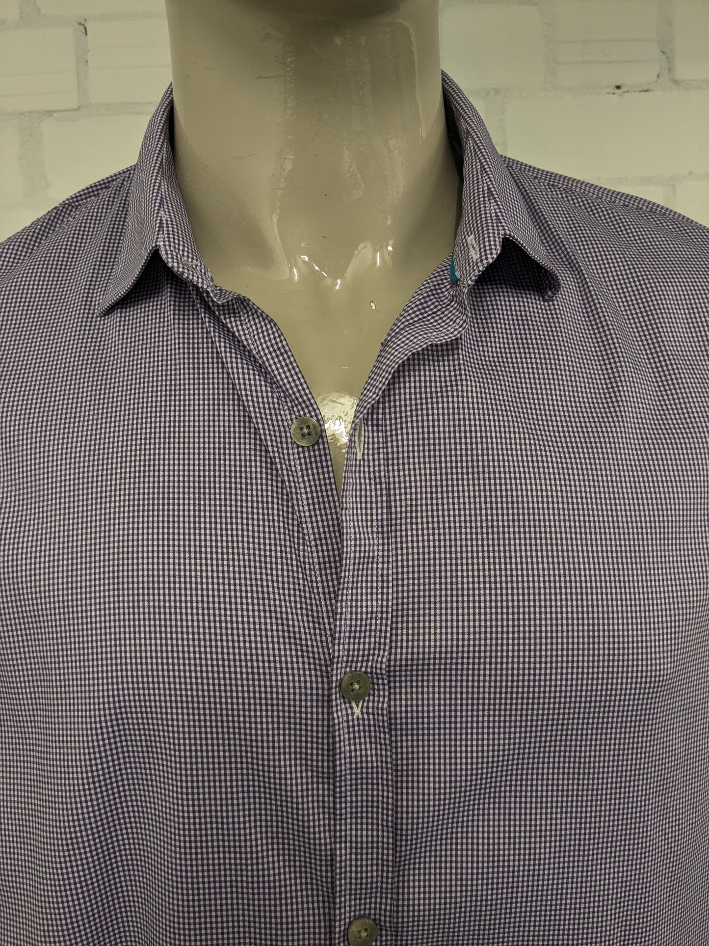 Cast Iron overhemd. Paars Witte print. Maat 2XL / XXL. stretch.